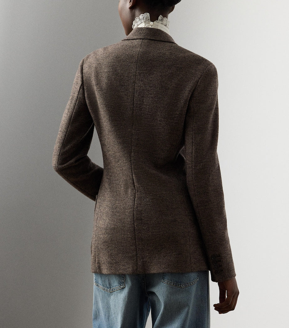 Ralph Lauren Collection Brown Wool Tick-Weave Jersey Hailey Blazer