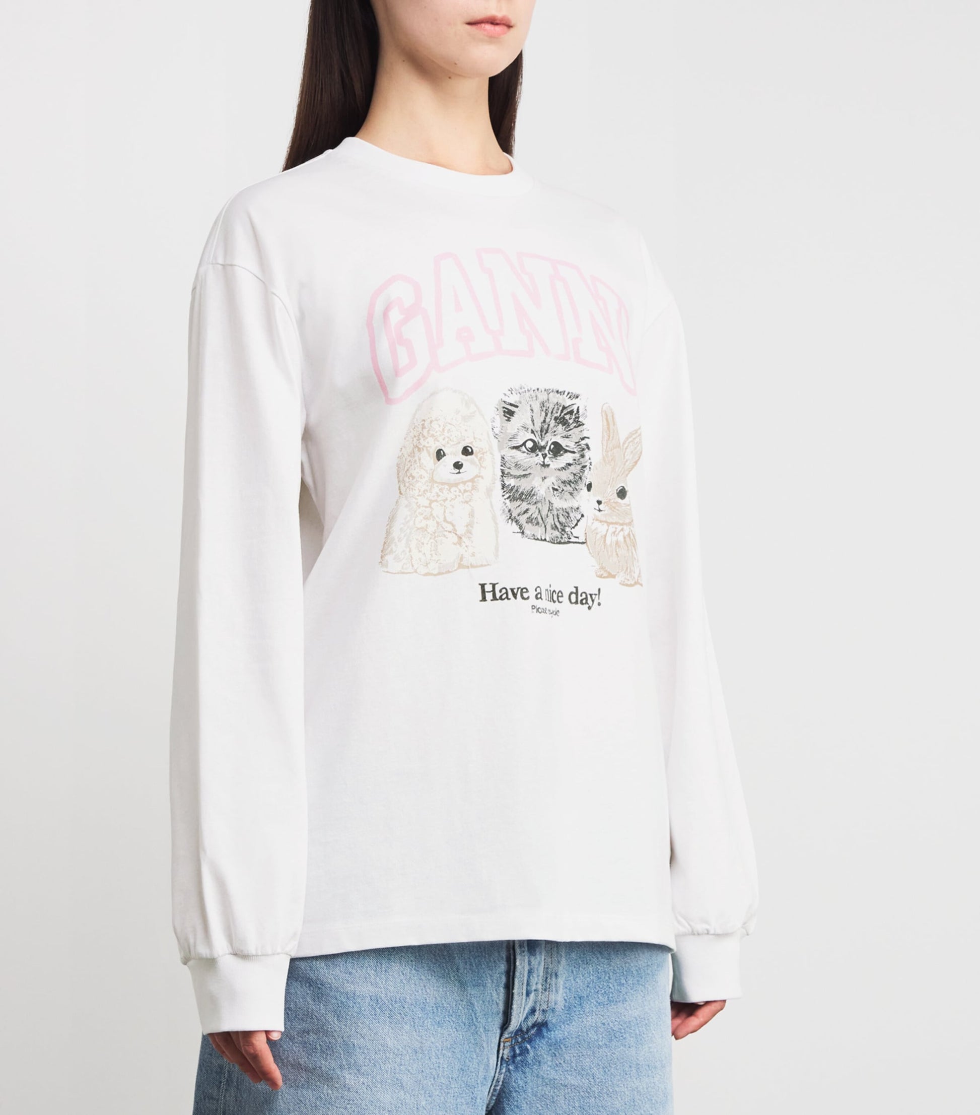 GANNI White Organic Cotton Printed T-Shirt