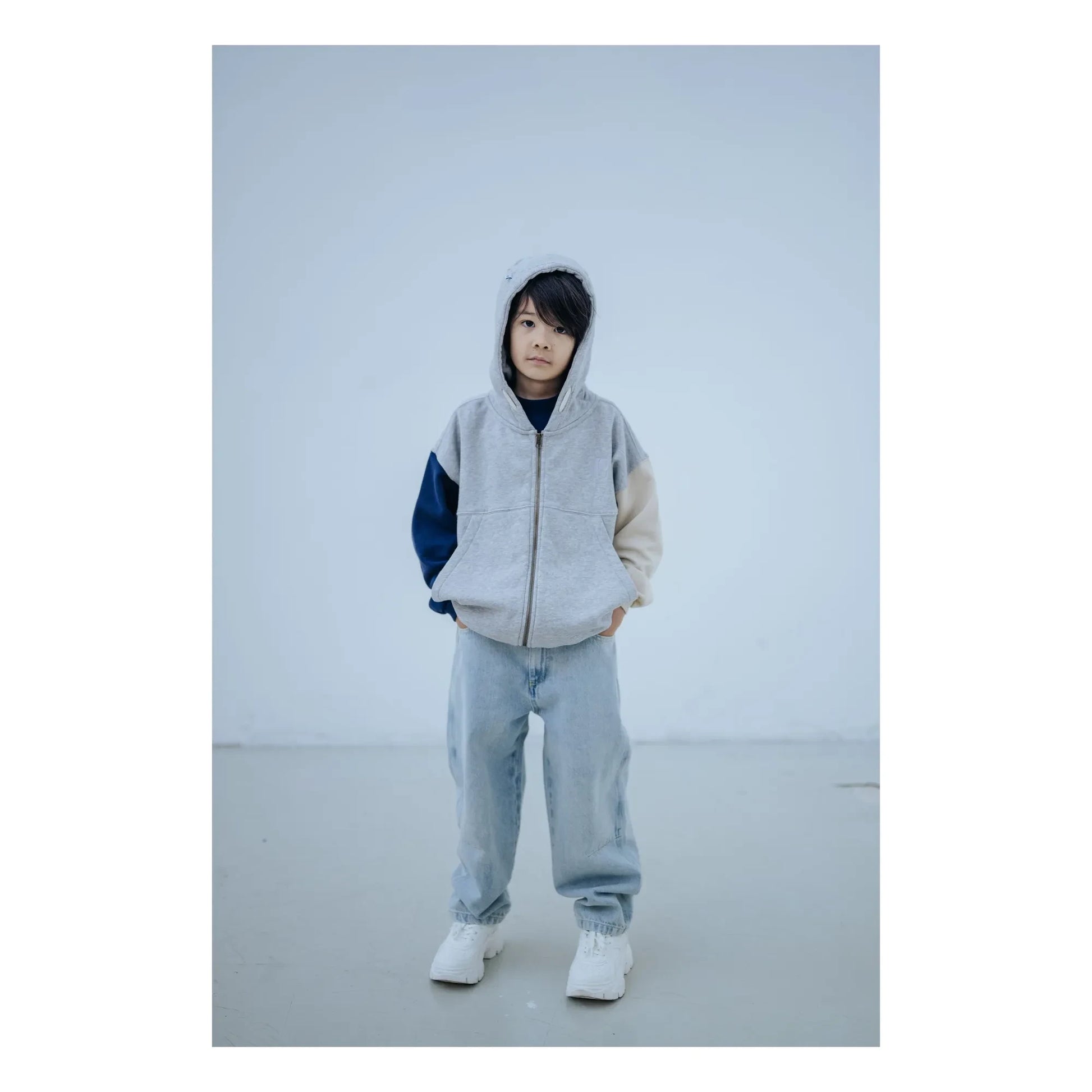 Repose AMS - Organic Cotton Tricolor Zip Sweat Top | Grey
