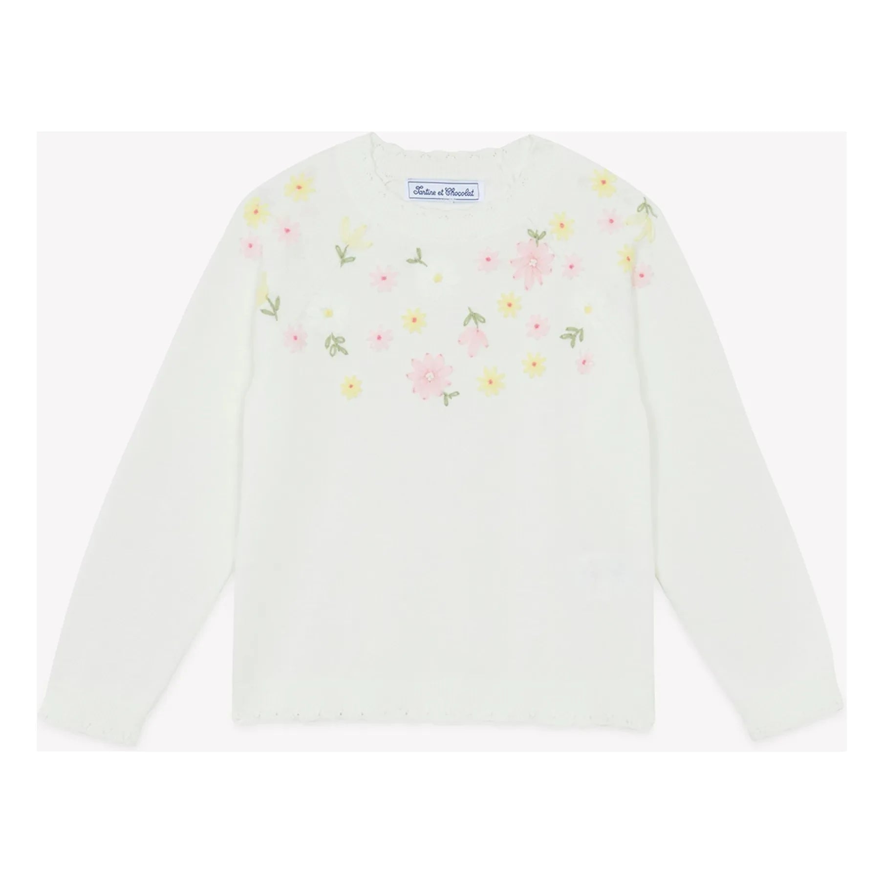Tartine et Chocolat - Flower Embroidered Sweater | Ecru