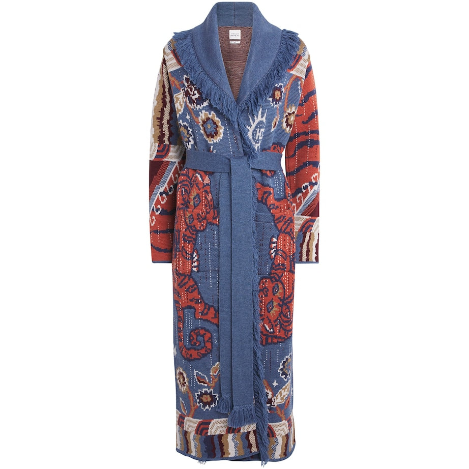 Navy Merino Wool Jacquard Mick Coat