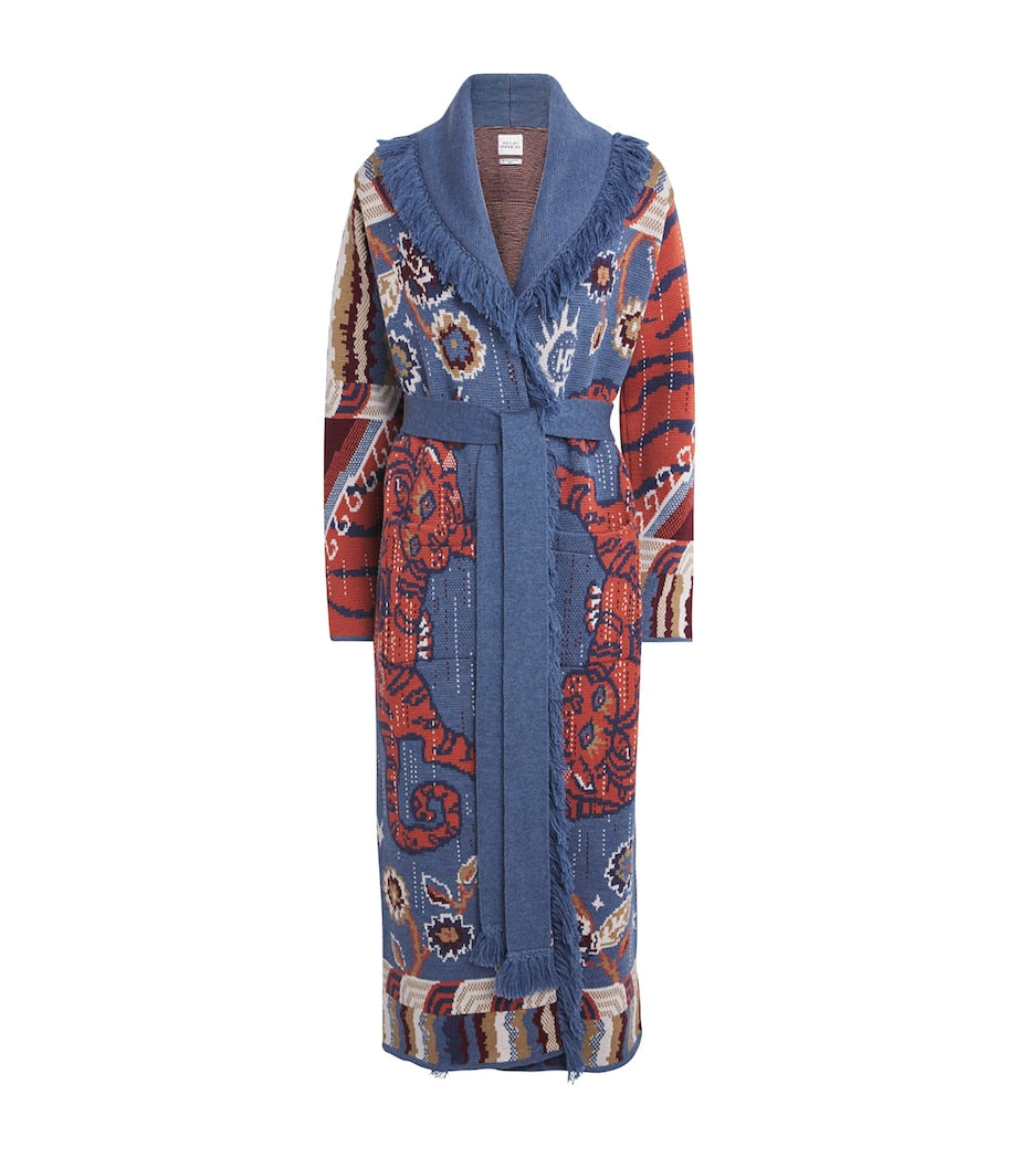 Navy Merino Wool Jacquard Mick Coat