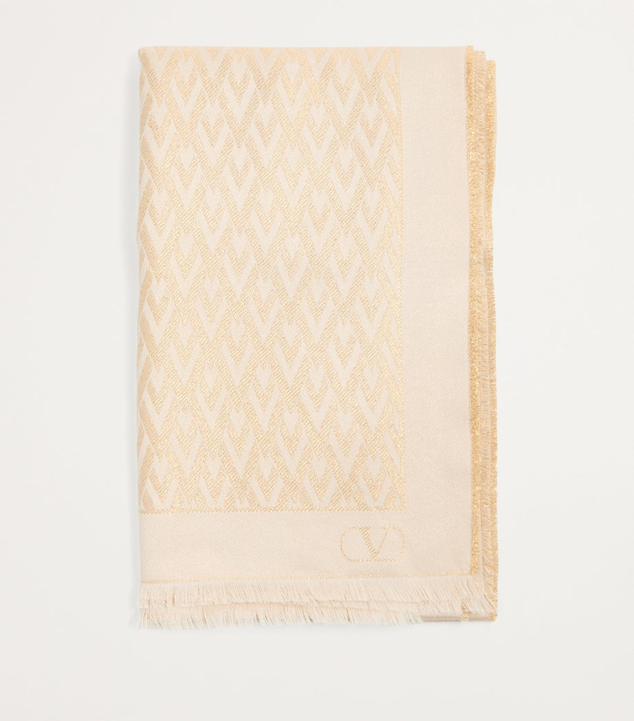 Valentino Garavani Ivory Silk-Blend Monogram Stole