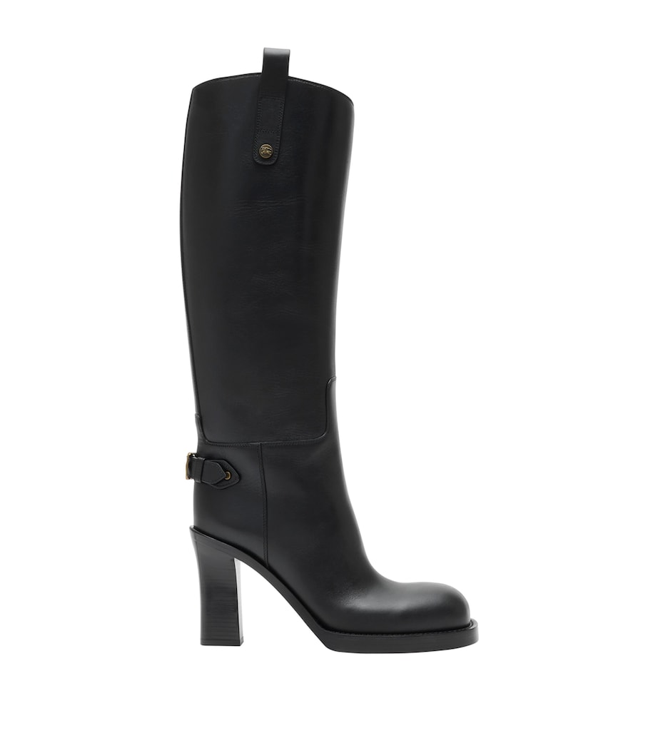 Burberry Black Calf Leather Cavalier Knee-High Boots 85