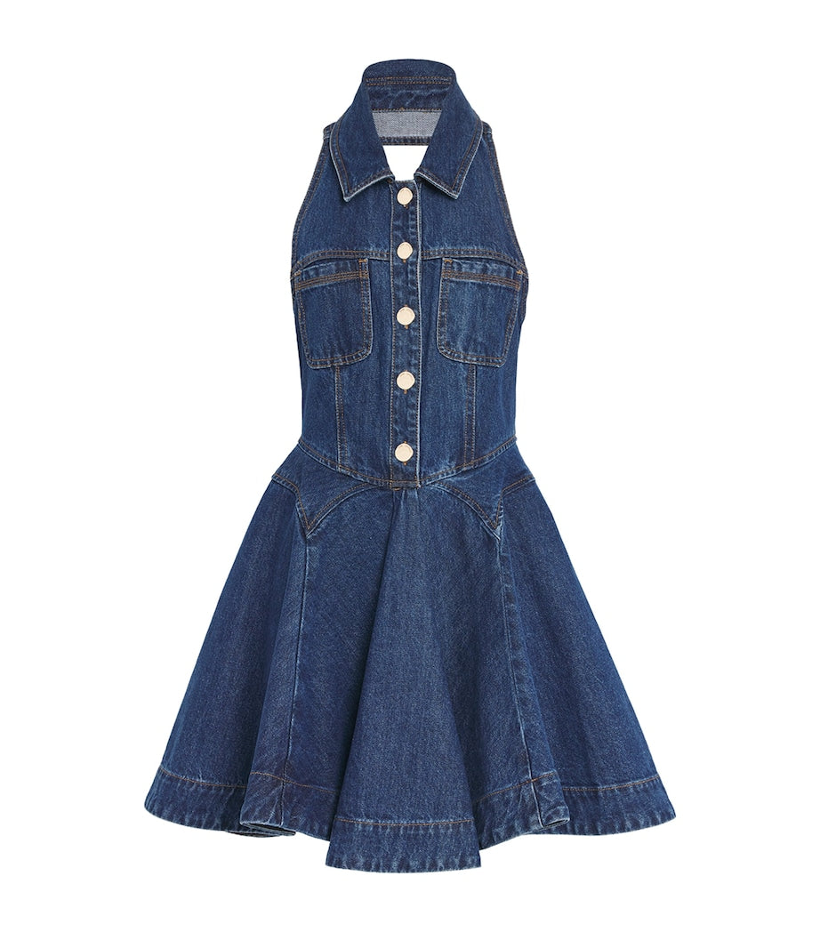 Self-Portrait Blue Denim Halterneck Mini Dress