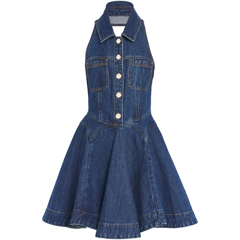 Self-Portrait Blue Denim Halterneck Mini Dress