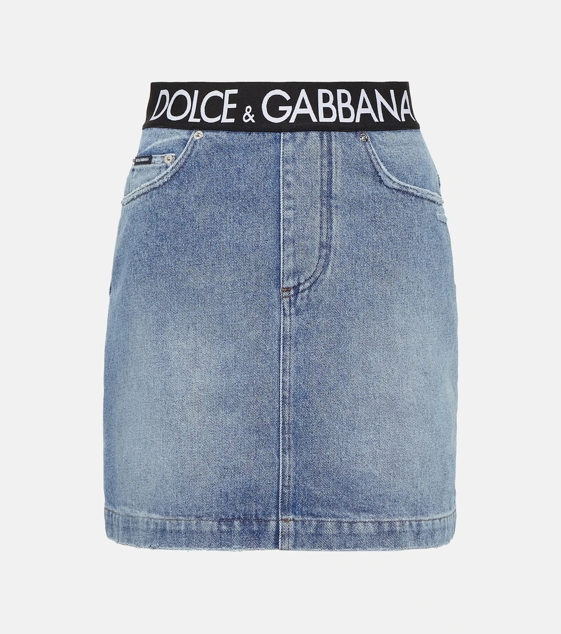 Dolce&Gabbana - تنورة جينز قصيرة بشعار الماركة