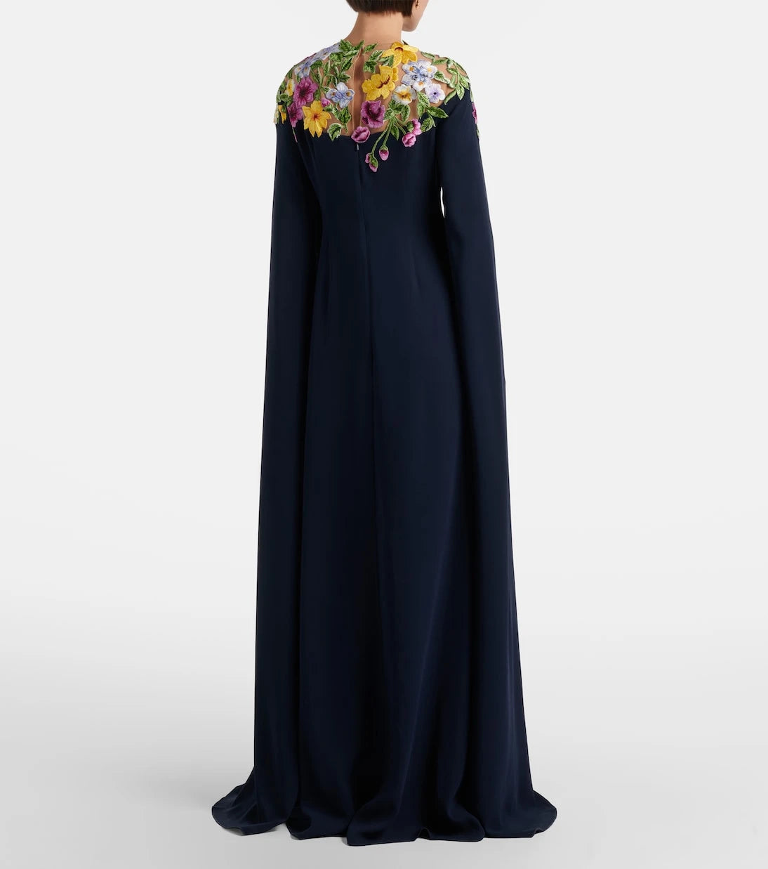 Oscar de la Renta - Embroidered caped silk-blend gown