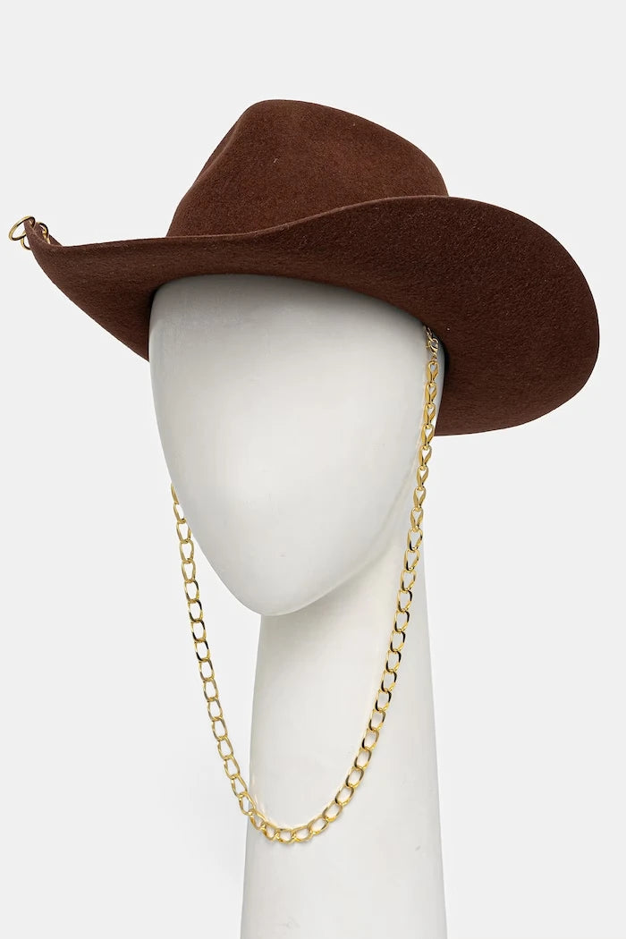 LE SH KA geniş siperlikli kadın yün şapka Brown Cowboy
