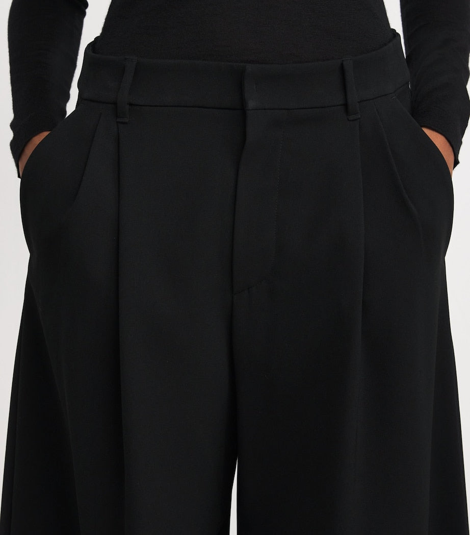 Black Double-Pleat Wide-Leg Trousers