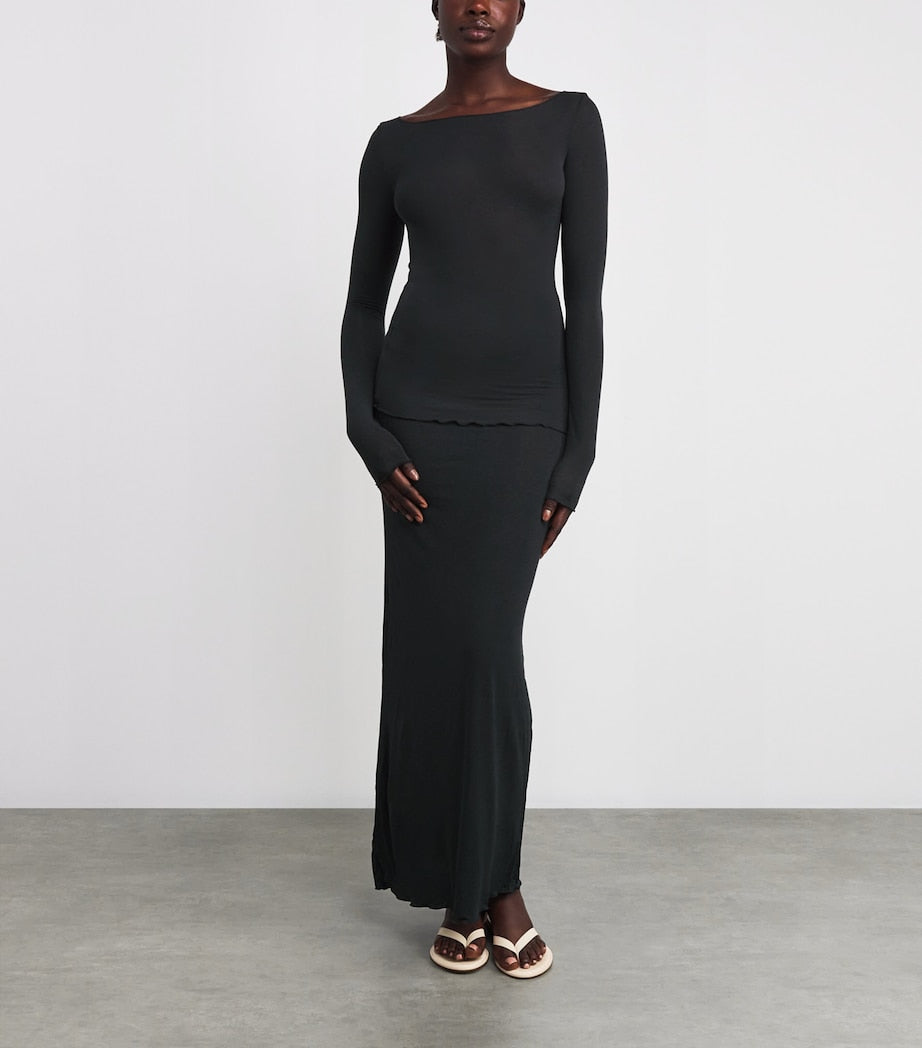 Sheer Modal Boat-Neck T-Shirt ONYX