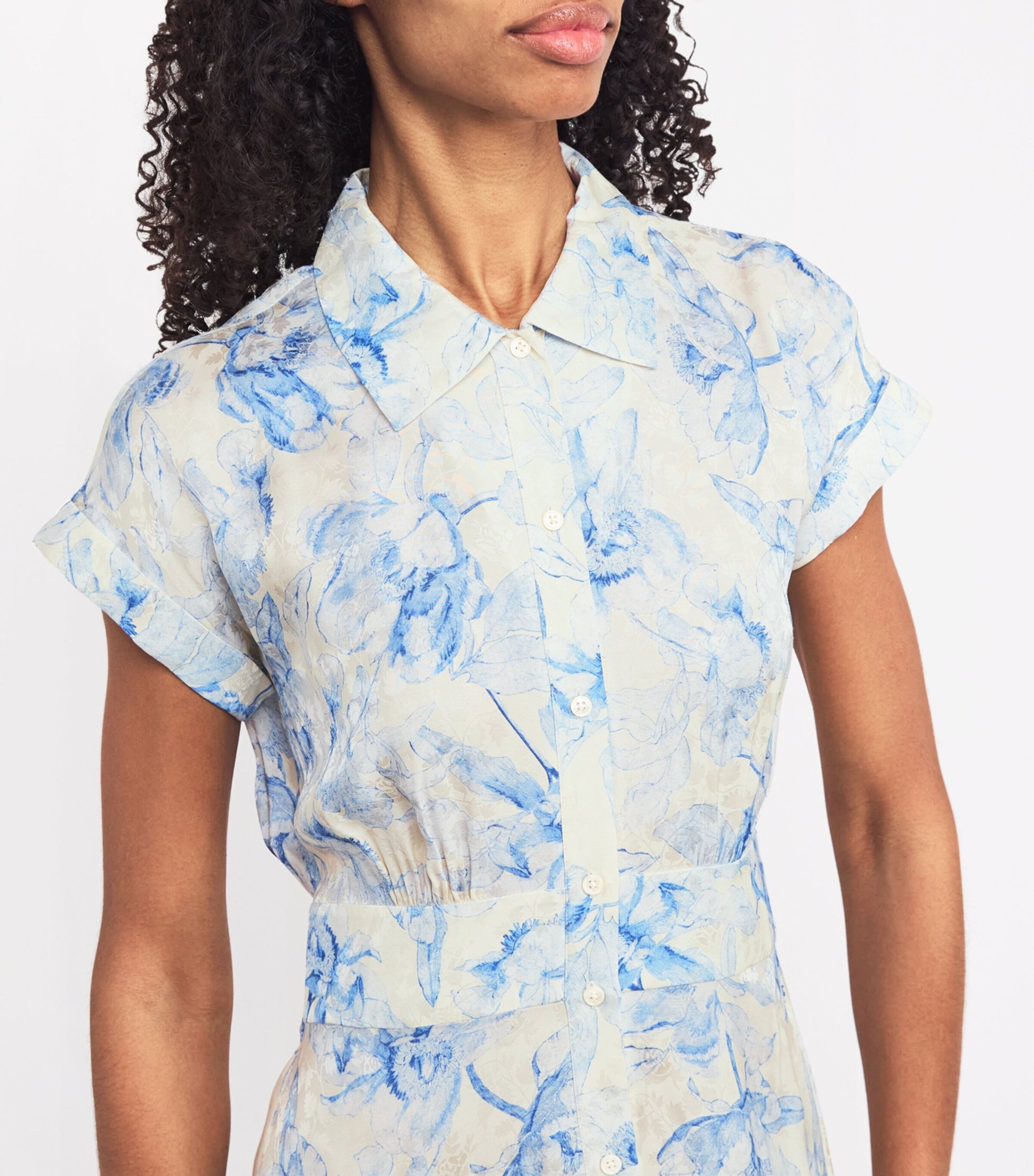 Satin Floral Midi Dress BLUE FLOWER PRINT