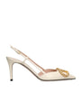 Valentino Garavani Beige Leather VLogo Slingback Pumps 80