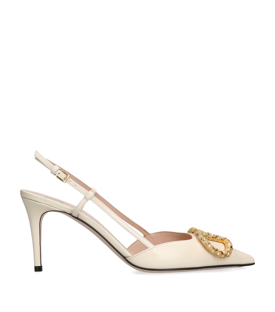 Valentino Garavani Beige Leather VLogo Slingback Pumps 80