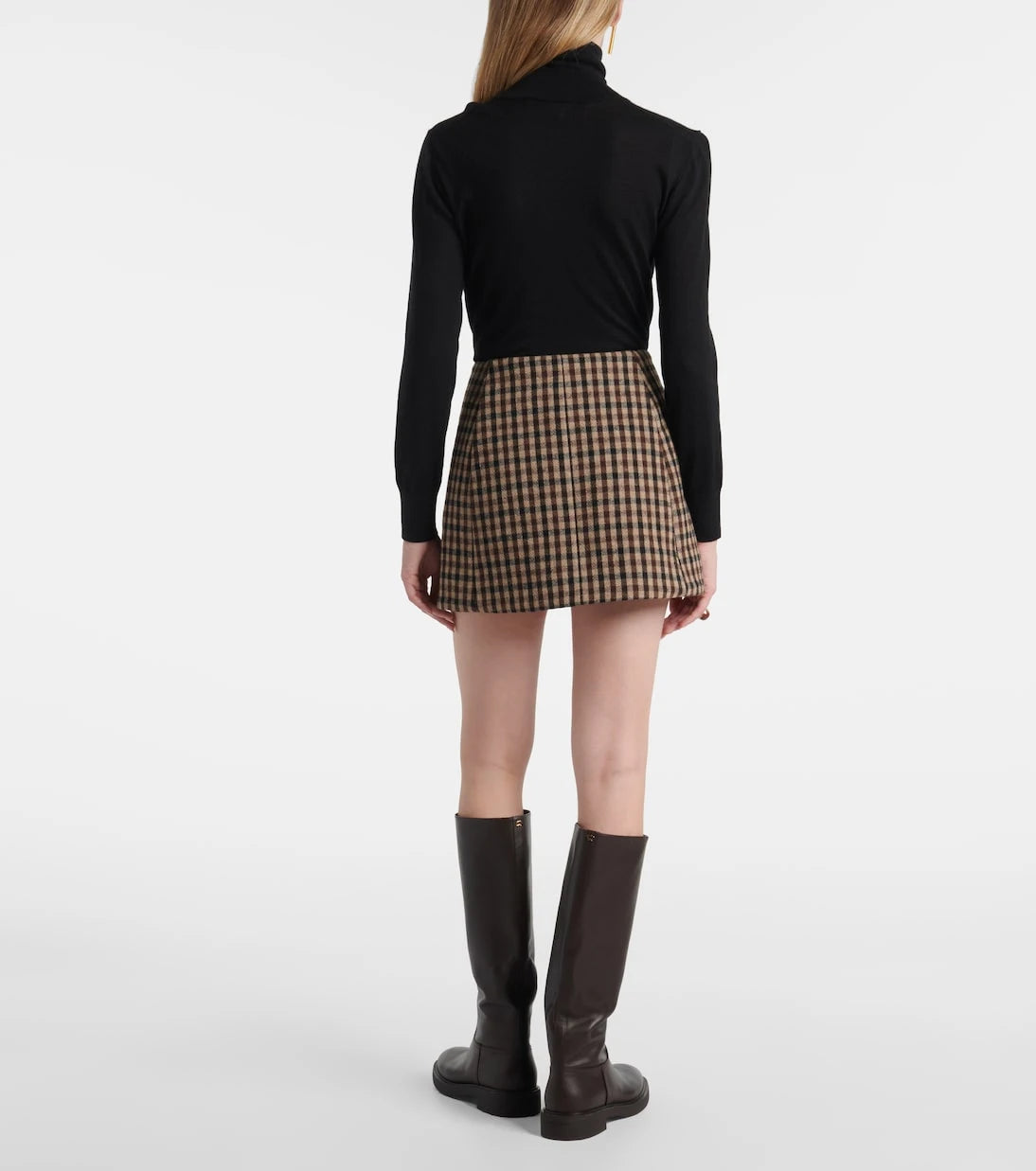 Ganni - Checked wool wrap skirt