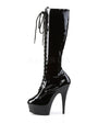 6" Heel Lace-Up Black Knee High Boots*