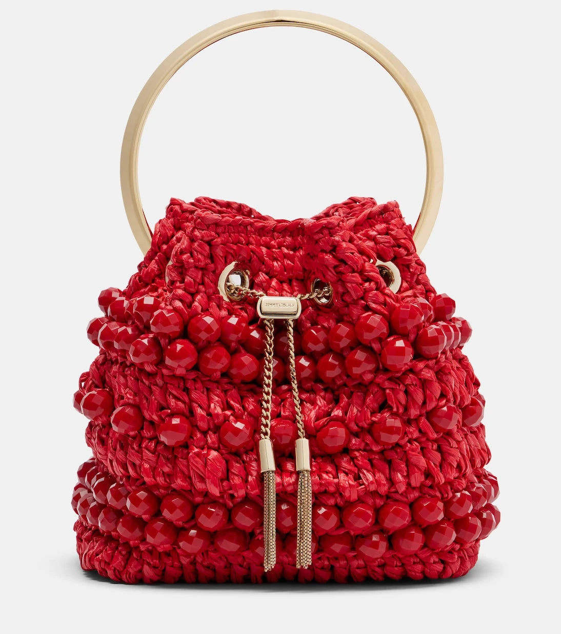 Jimmy Choo - Bon Bon Small beaded raffia bucket bag