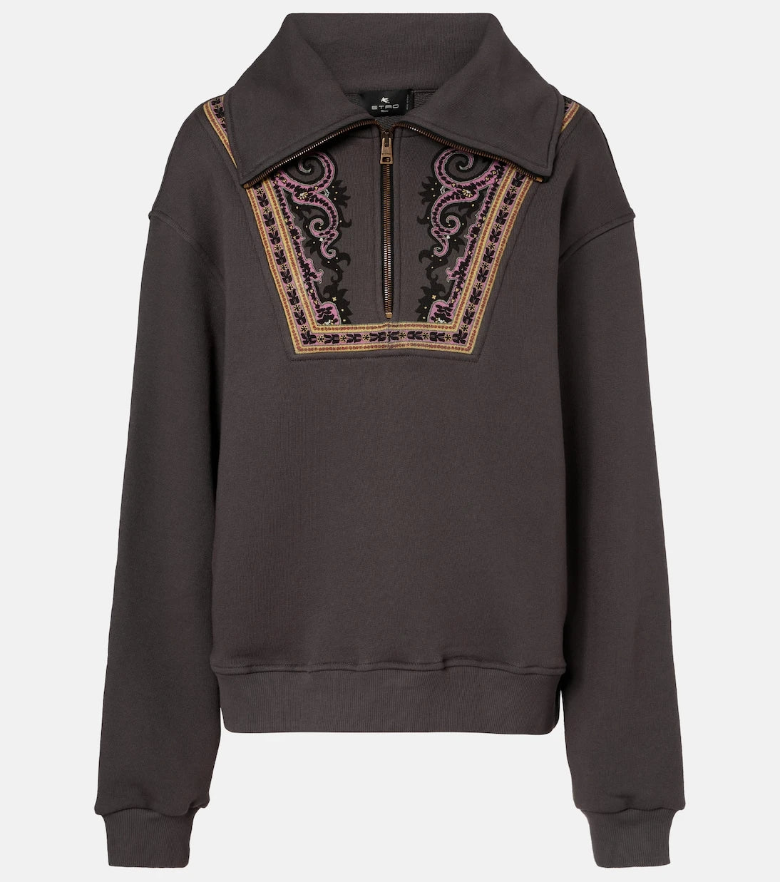 Etro - سويت شيرت قطني مطبوع بنصف سحاب