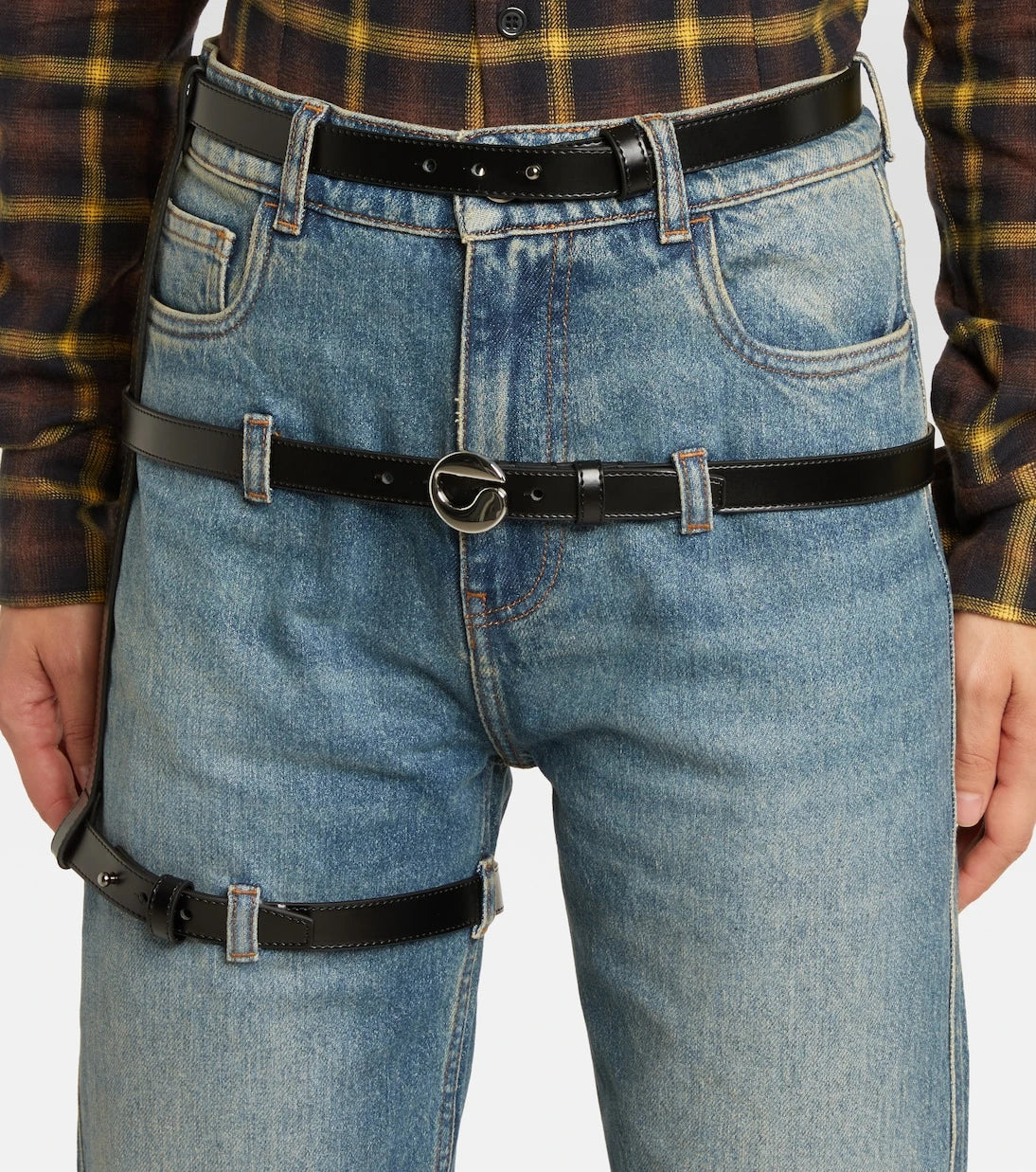 Coperni - Leather-trimmed straight jeans
