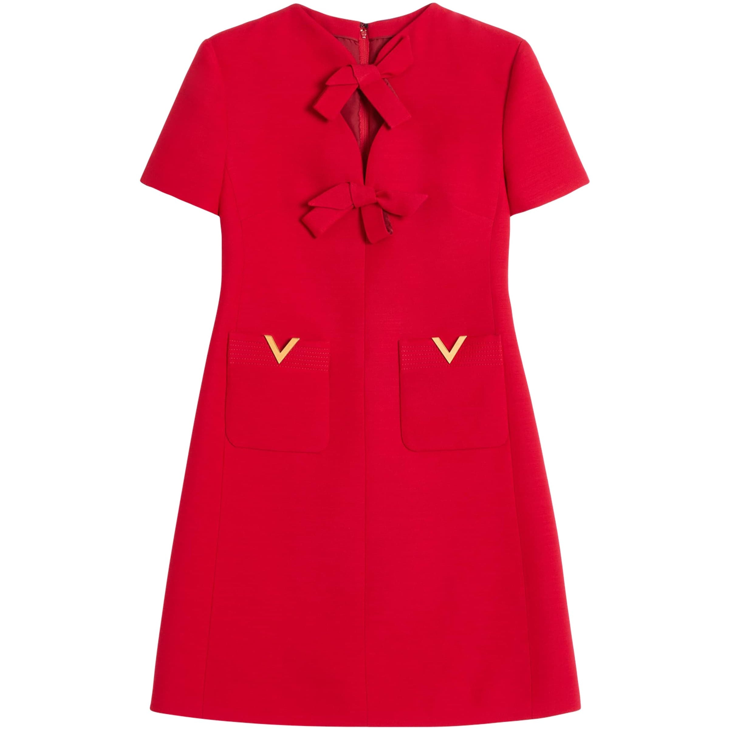 Valentino Red Virgin Wool-Silk Bow Mini Dress