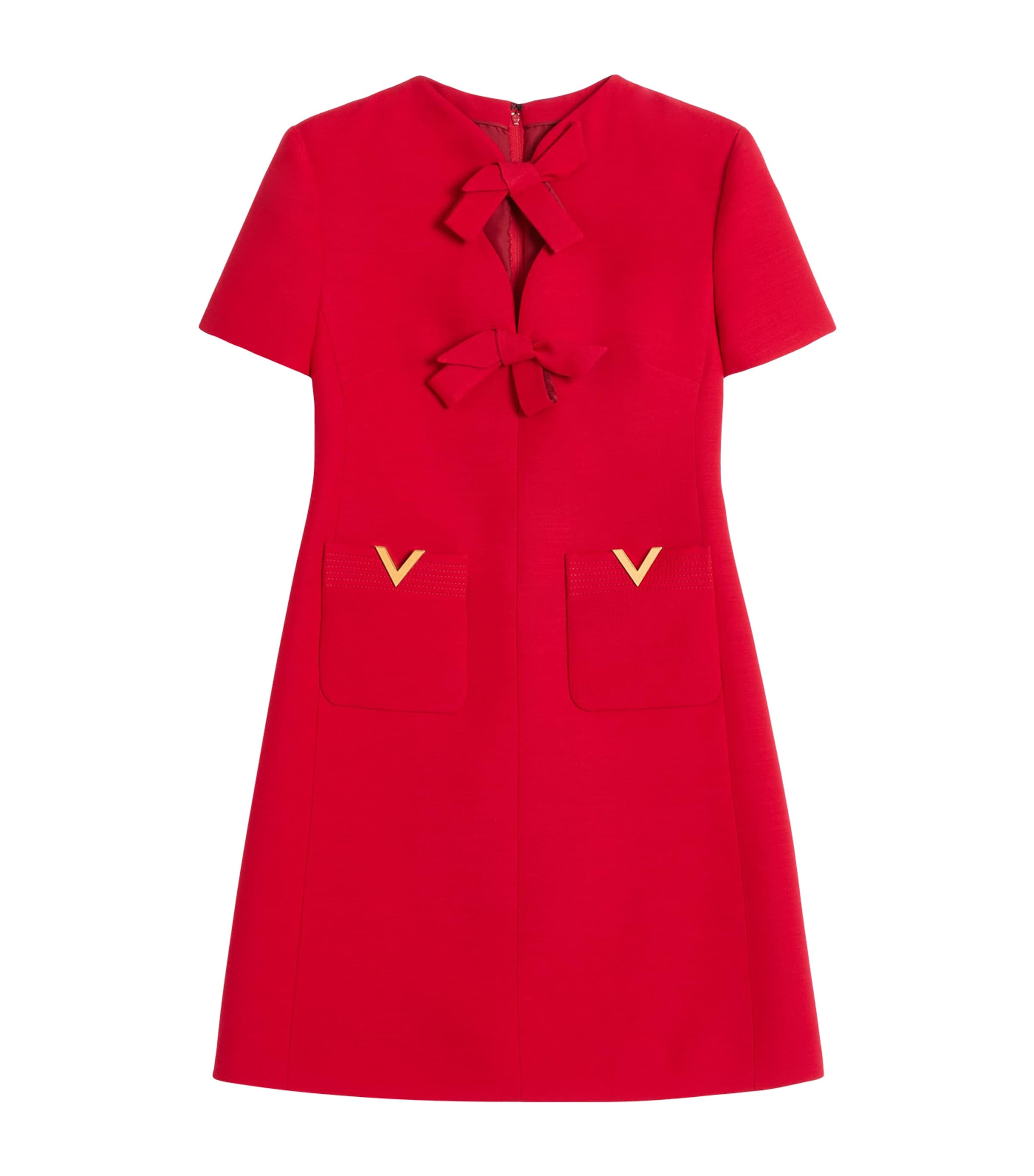Valentino Red Virgin Wool-Silk Bow Mini Dress