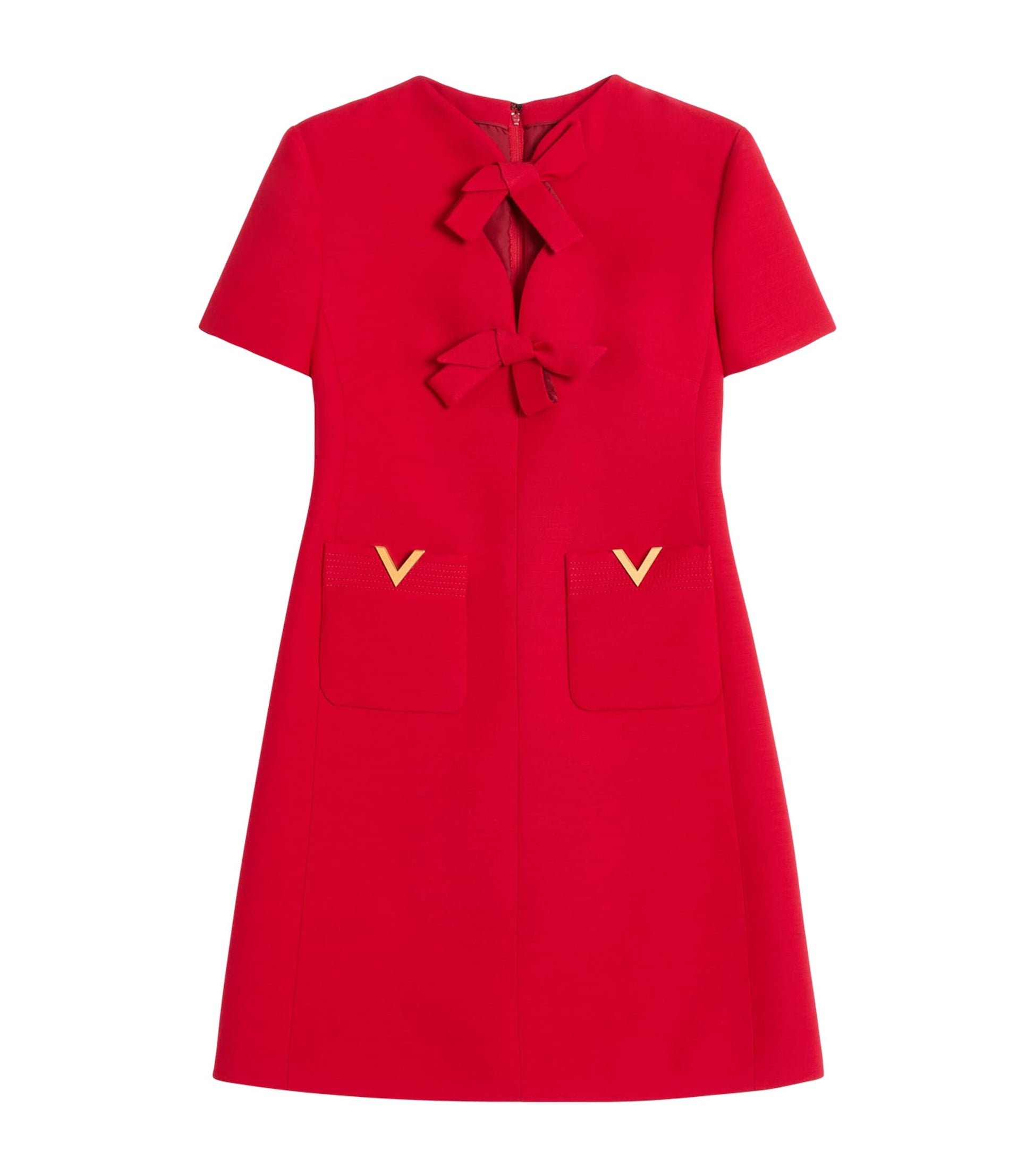 Valentino Red Virgin Wool-Silk Bow Mini Dress