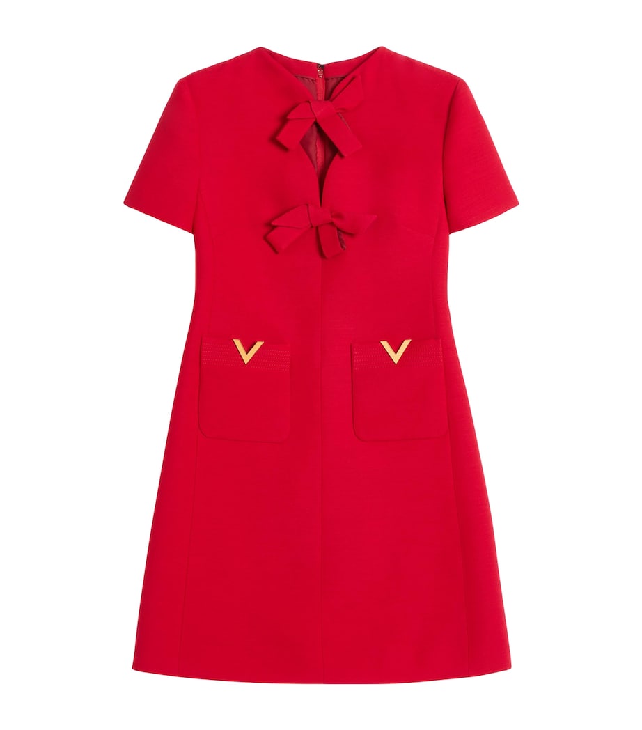 Valentino Red Virgin Wool-Silk Bow Mini Dress