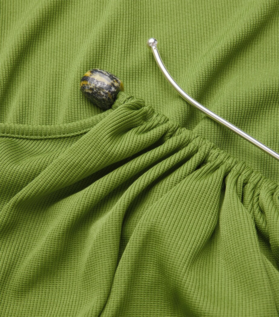 Green Pin-Gathered Maxi Skirt