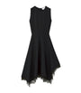 McQueen Black Lace-Trim Asymmetric Midi Dress