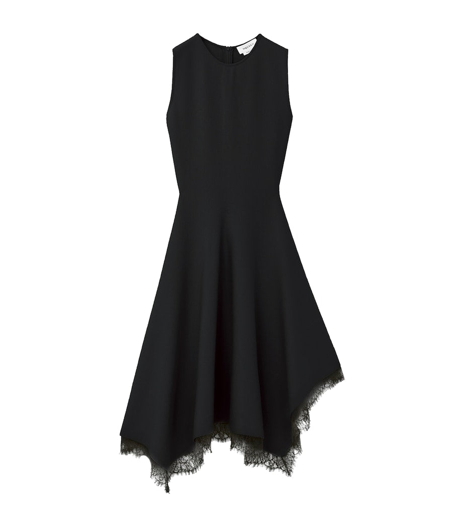McQueen Black Lace-Trim Asymmetric Midi Dress