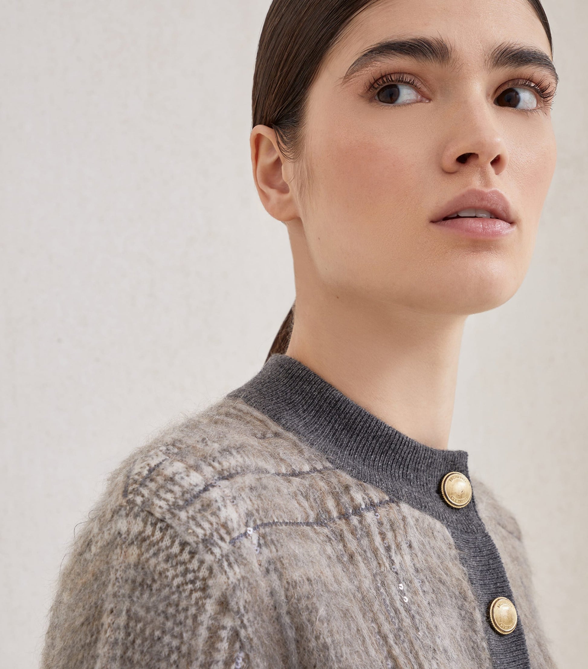 Brunello Cucinelli White Mohair, Virgin Wool and Cashmere Jacquard Cardigan