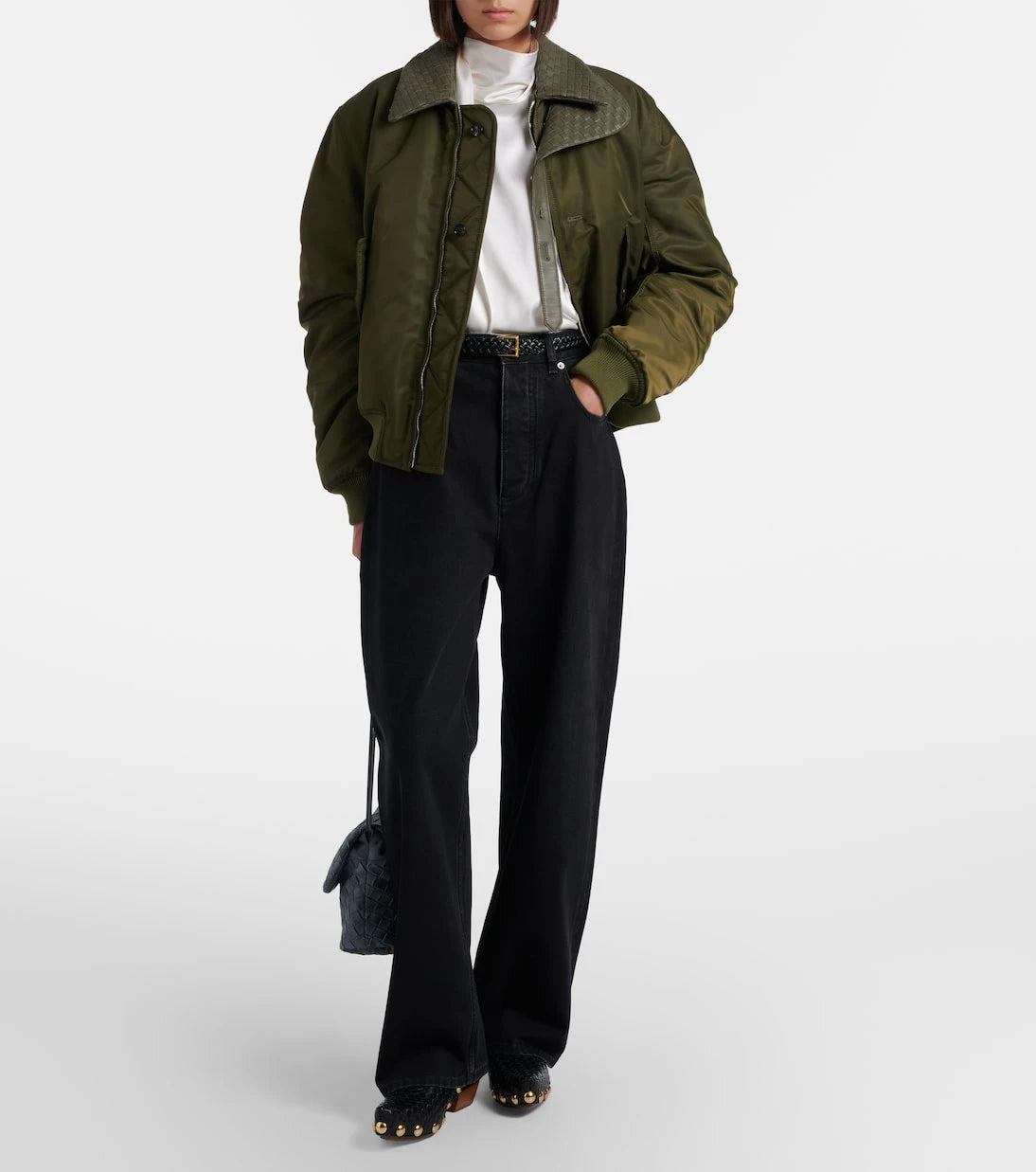 Bottega Veneta - Intrecciato leather-trimmed bomber jacket