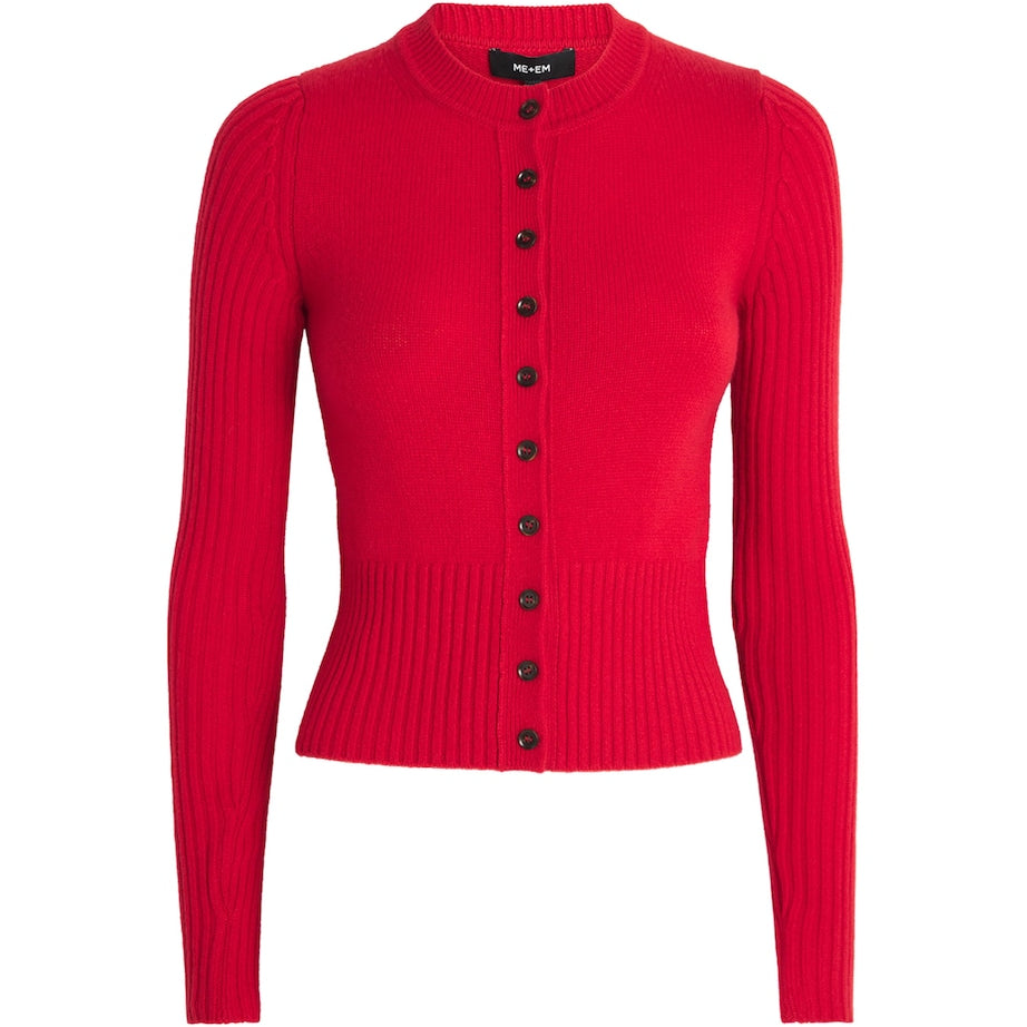 ME+EM Red Cashmere Slim-Fit Cardigan