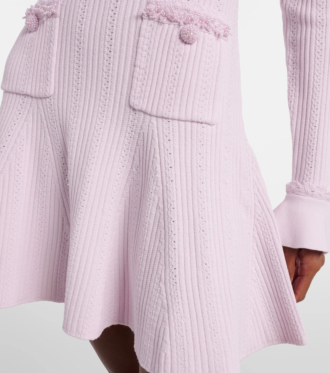 Self-Portrait - Beaded ribbed-knit minidress