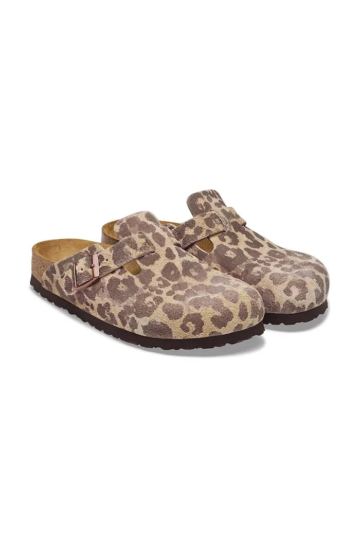 Birkenstock kadın süet sabo terlik Boston Suede Leather Leopard
