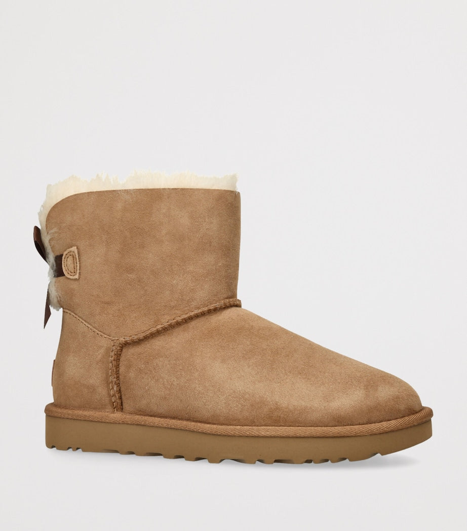 UGG Beige Suede Mini Bailey Bow II Ankle Boots