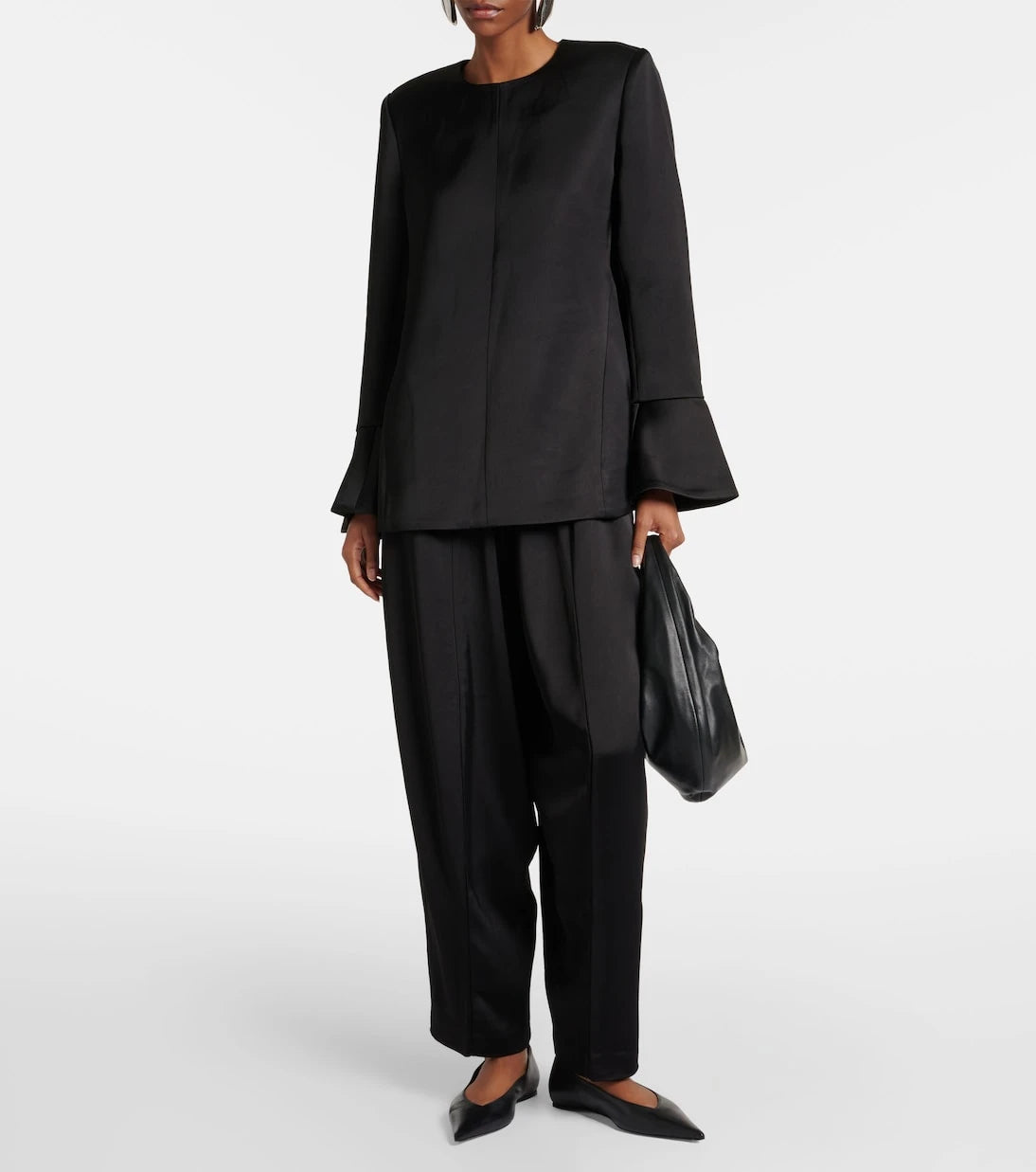 CO - High-rise satin crêpe wide-leg pants