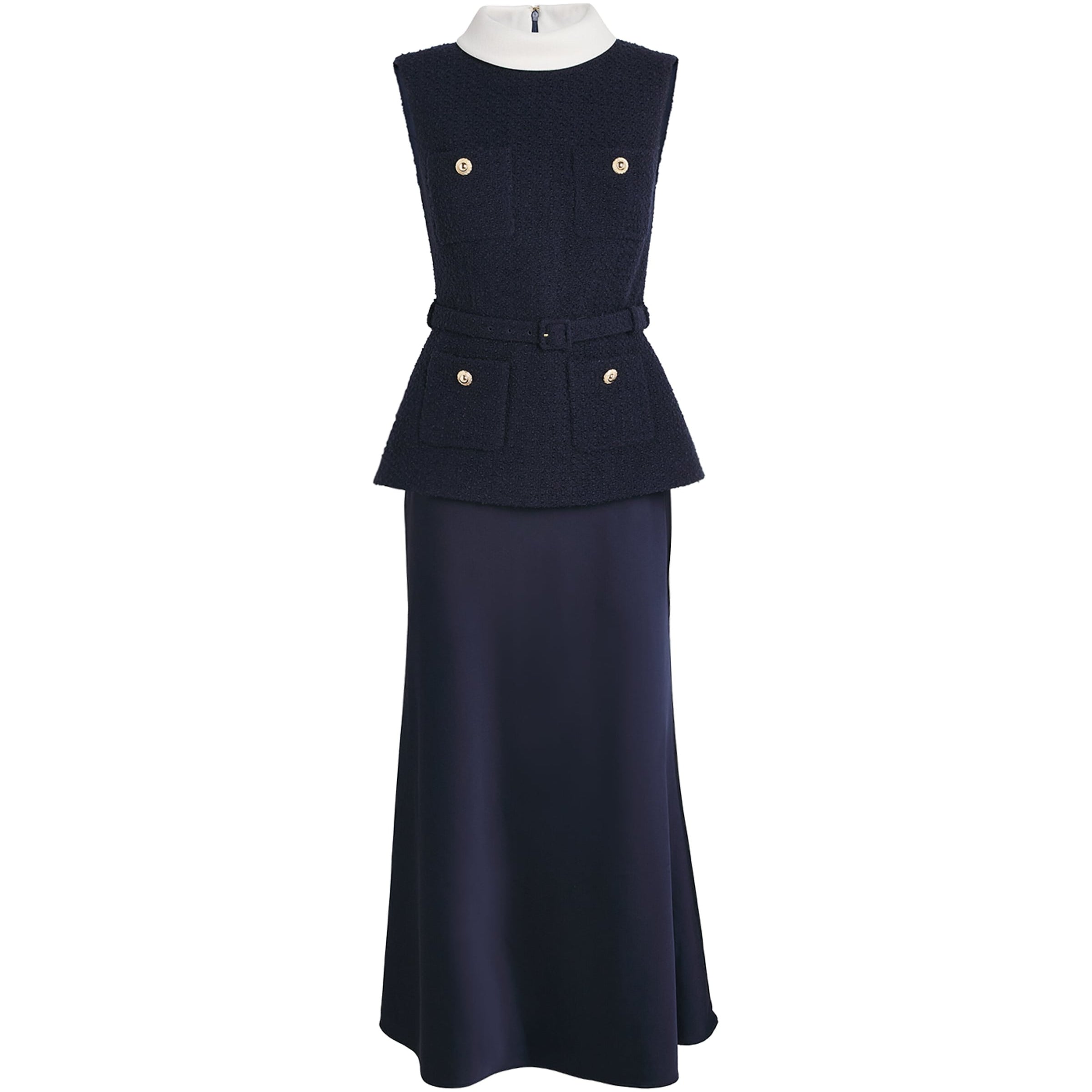 Self-Portrait Blue Bouclé-Satin Midi Dress