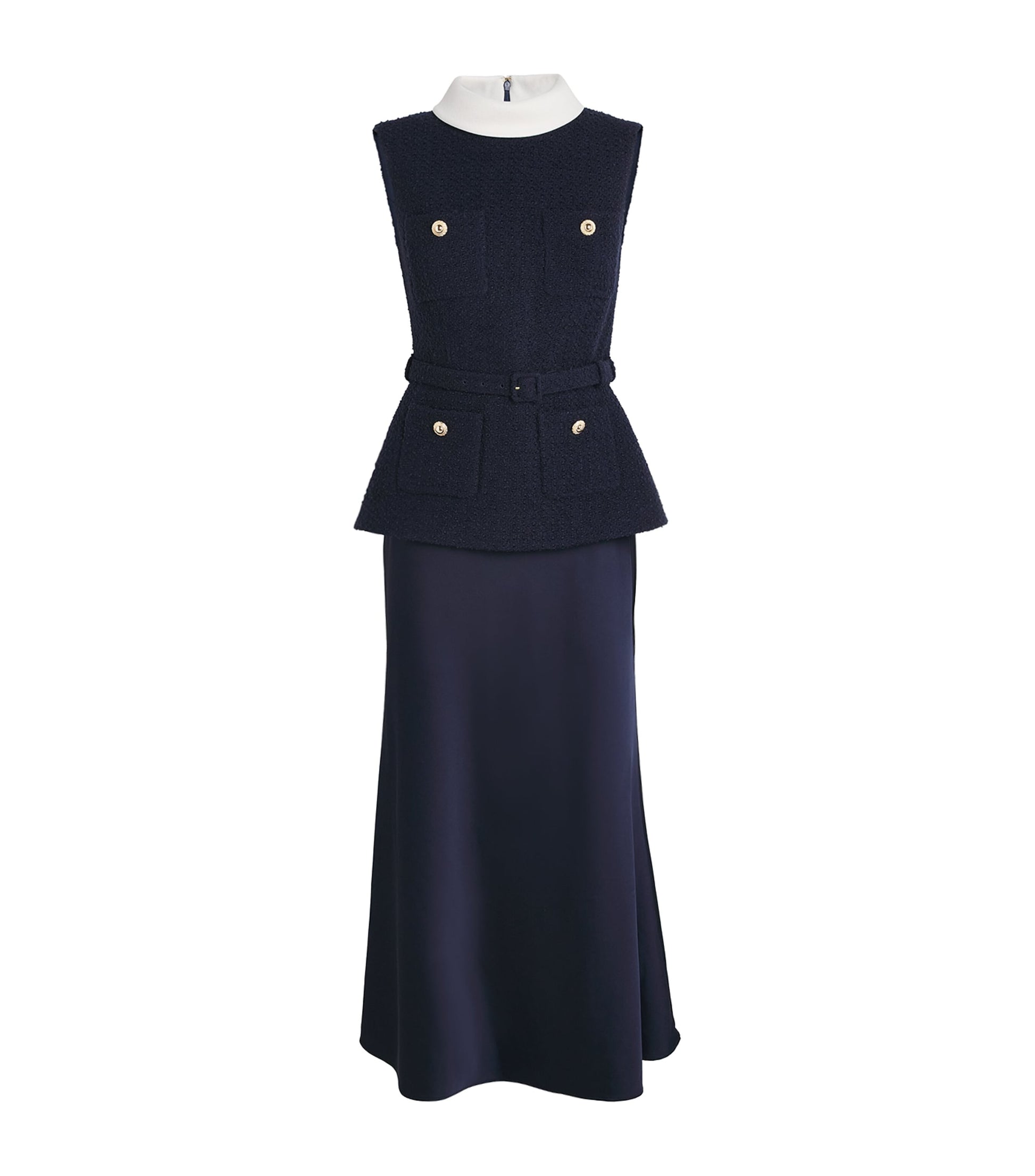 Self-Portrait Blue Bouclé-Satin Midi Dress