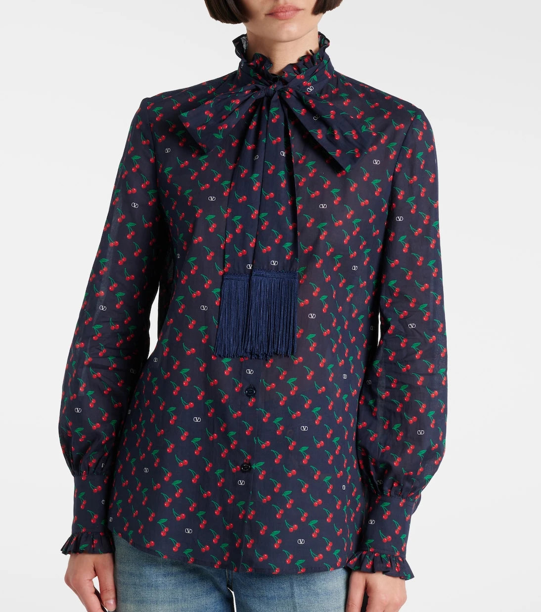 Valentino - Cherryfic bow-detail cotton muslin blouse