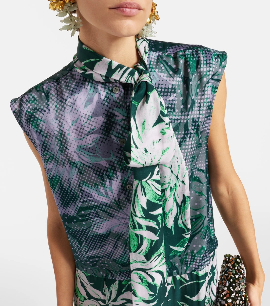 Dries Van Noten - Printed tie-neck midi dress