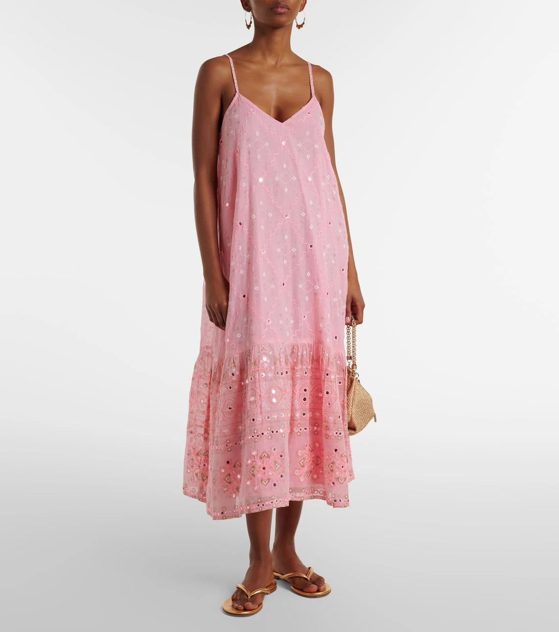 Juliet Dunn - Embellished cotton midi dress