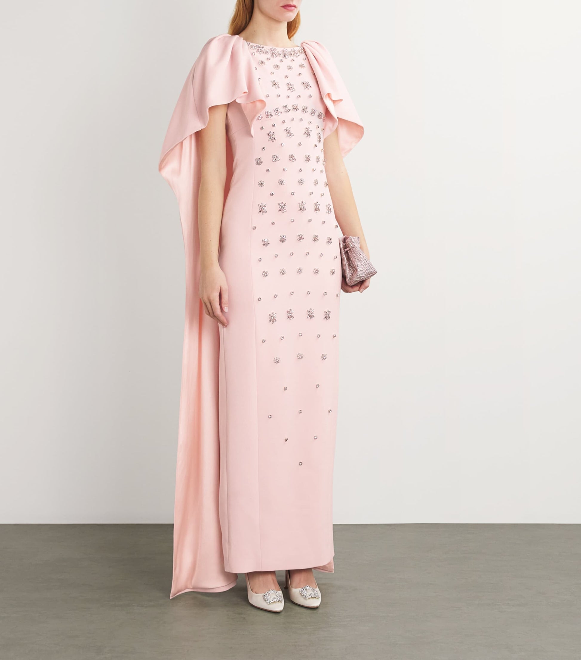 Crystal-Embellished Emory Cape Gown