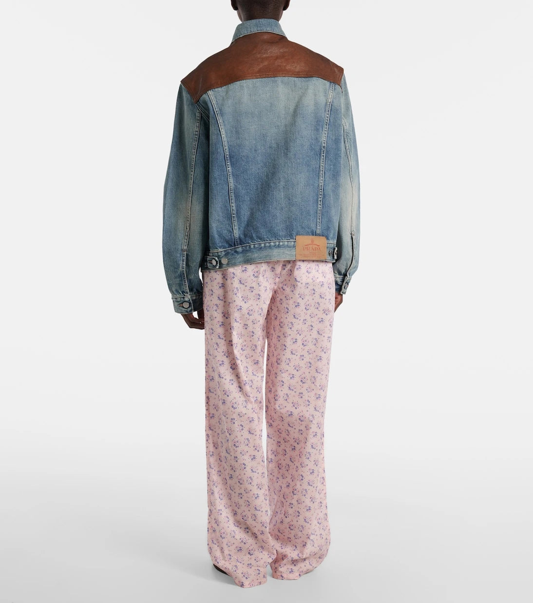 Prada - Leather-trimmed denim jacket