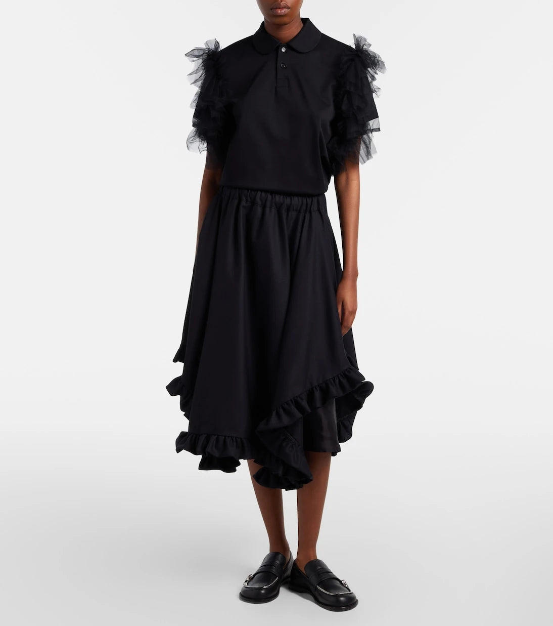 Noir Kei Ninomiya - Ruffled tiered wool midi skirt