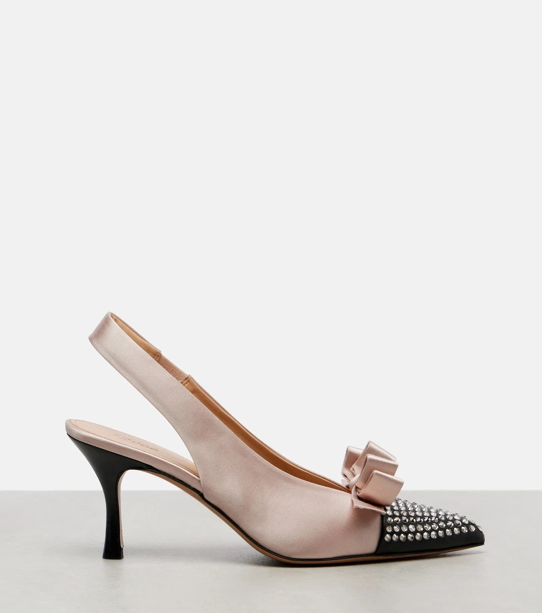 Chloé - Alba studded leather-trimmed satin pumps