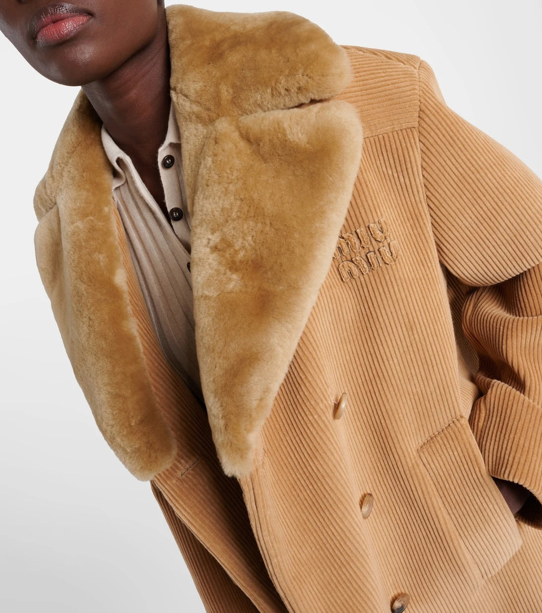 Miu Miu - Shearling-trimmed corduroy coat