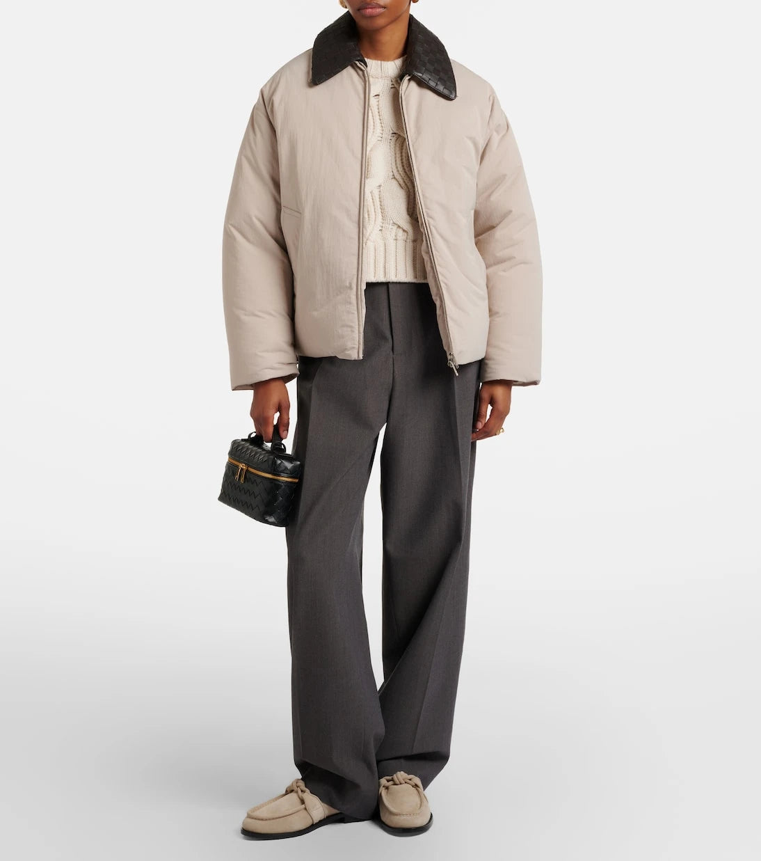 Bottega Veneta - Intrecciato leather-trimmed down jacket