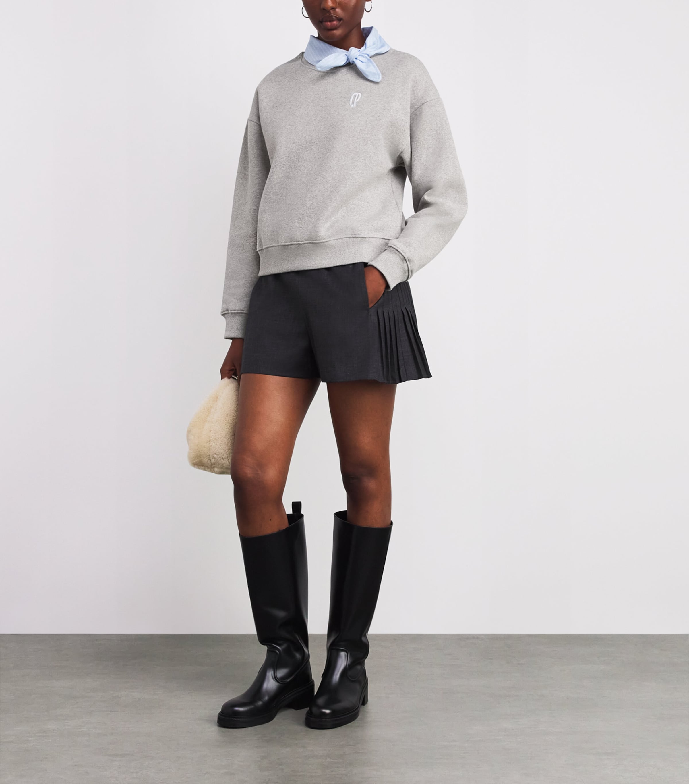 Claudie Pierlot Grey Scarf-Collar Logo Sweatshirt