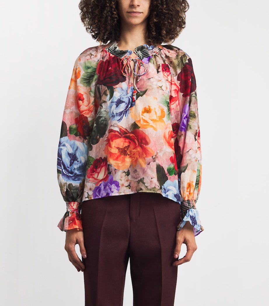 Alice+Olivia Multi Cotton-Silk Norah Peasant Blouse